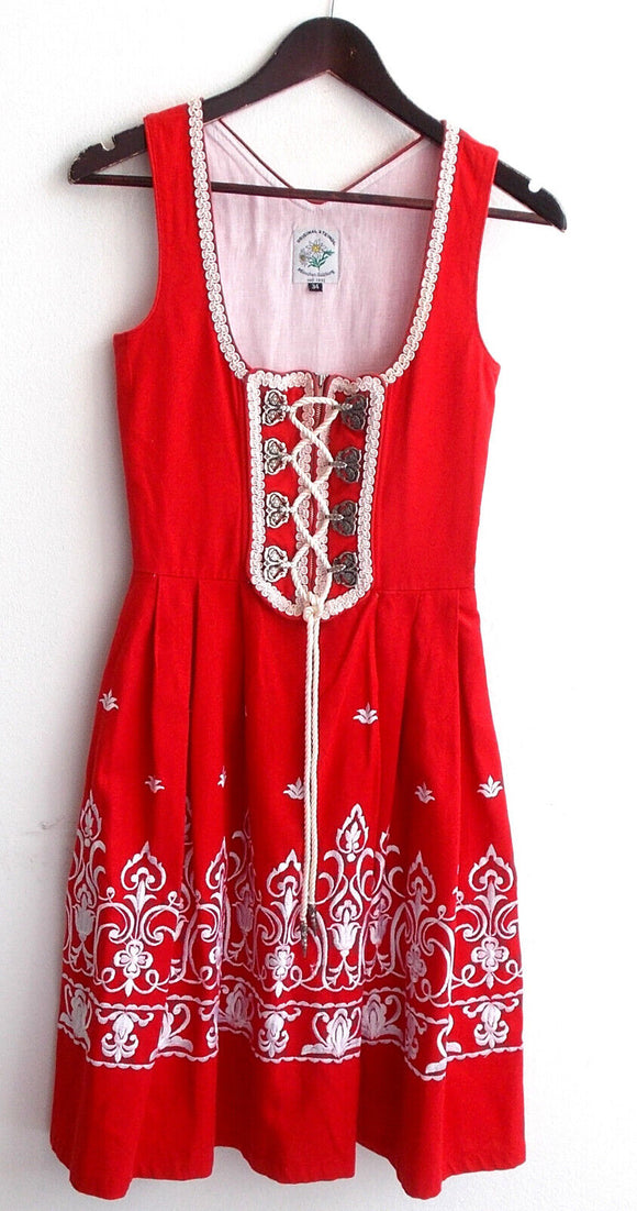 Damen Trachten Dirndl ärmellos rot bestickt Gr. 34 v. Original Steindl