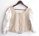 Damen Trachten Mieder Leinen beige, Ärmel m. Spitzenbesatz Gr. 42