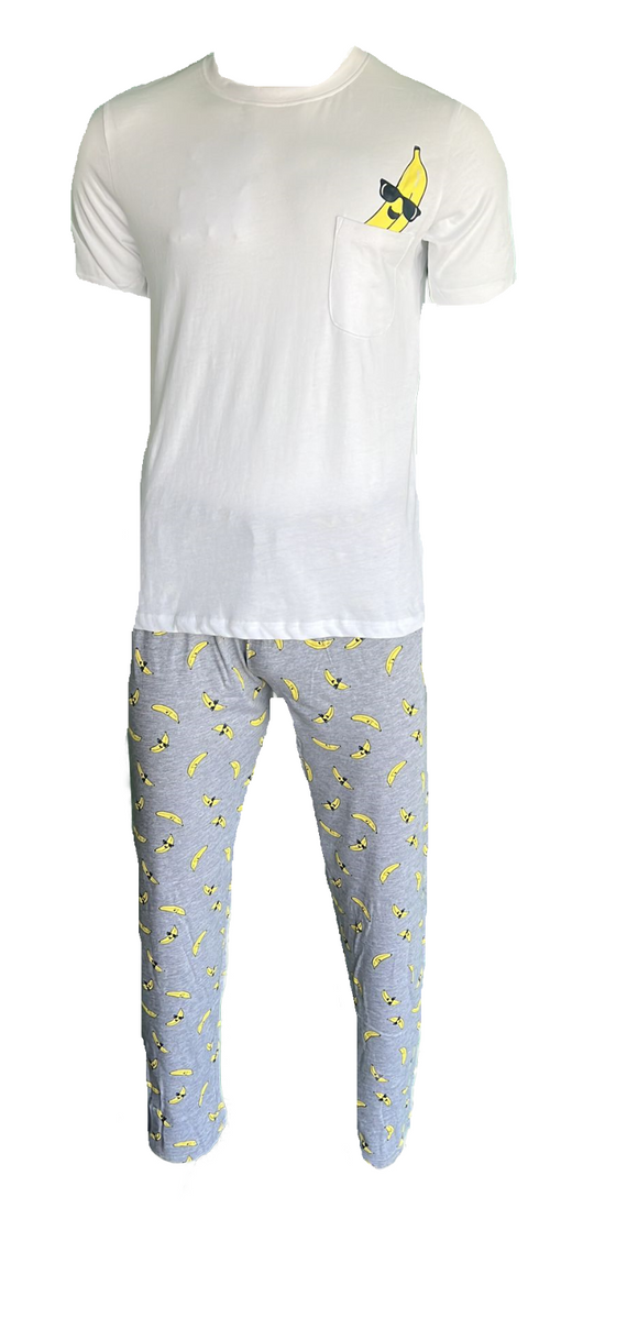 Herren Pyjama/Schlafanzug Weiß/Grau gemustert Gr. M, XL, 2XL