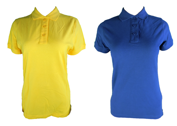 Damen Polo Poloshirt Kurzarm Gelb Blau Baumwolle Gr. XS M