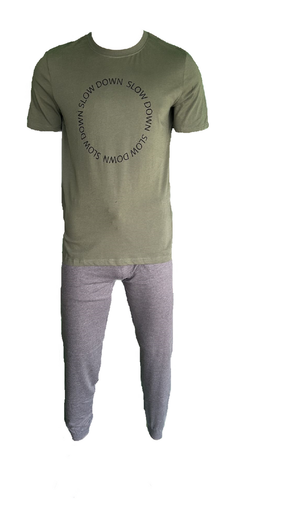 Herren Pyjama/Schlafanzug Grün/Grau Gr. M, L, XL