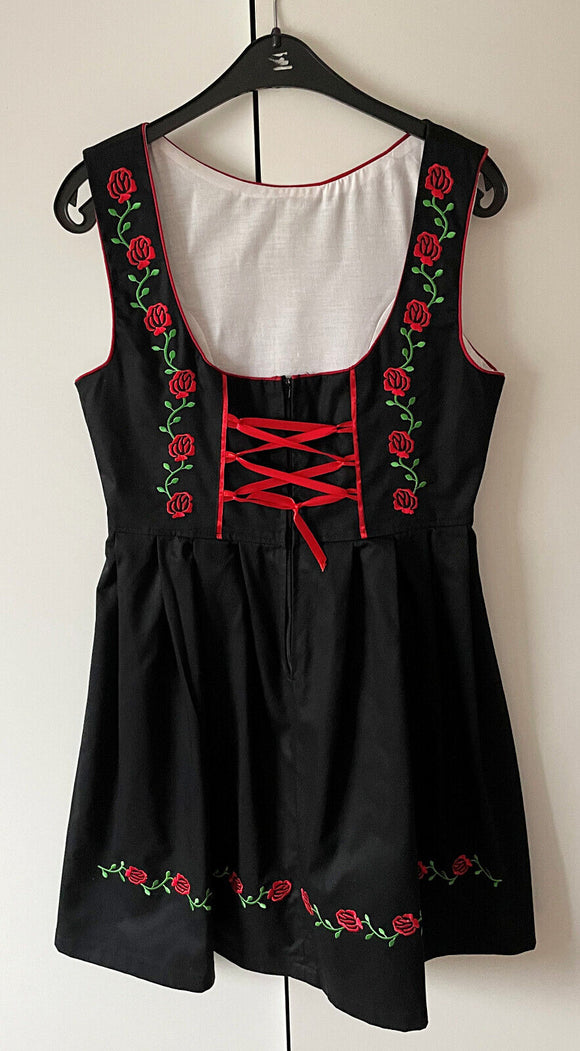 Damen Trachten Dirndl ärmellos Schwarz Rosen-Stickerei Gr. 40