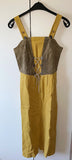 Damen Trachtenkleid Träger Senfgelb/Braun Leinen Leder Gr. 42 v. H. Moser
