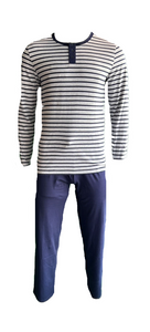 Herren Pyjama Schlafanzug Langarm Navy/Grau Gr. M