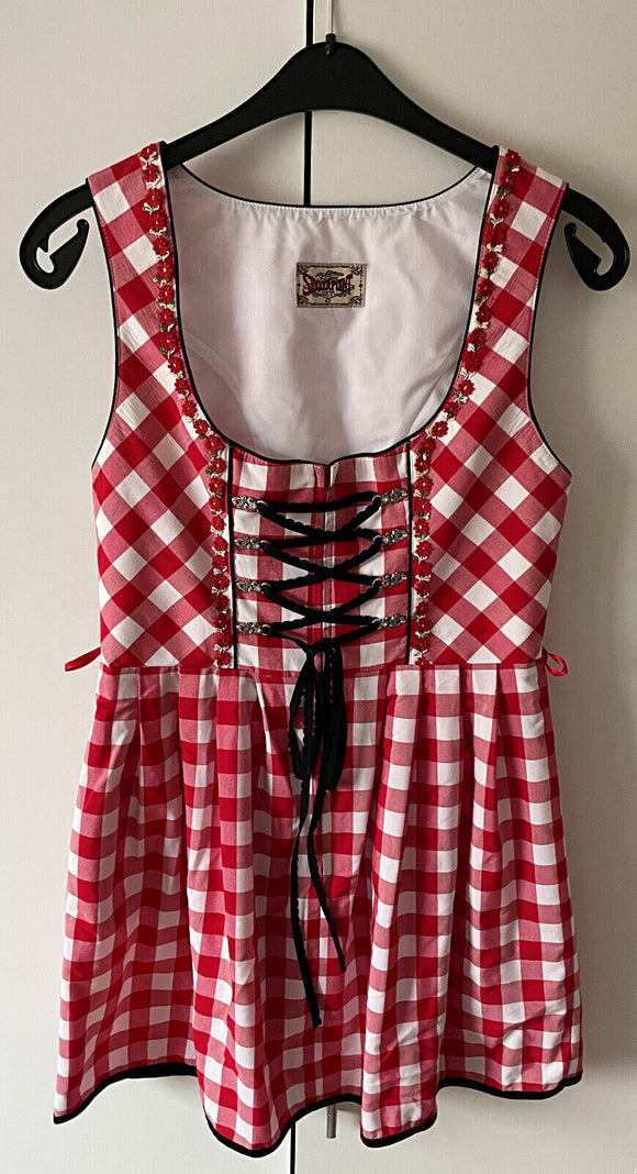 Damen Trachten Dirndl ärmellos Rot/Weiß Kariert Gr. 42 v. Stockerpoint