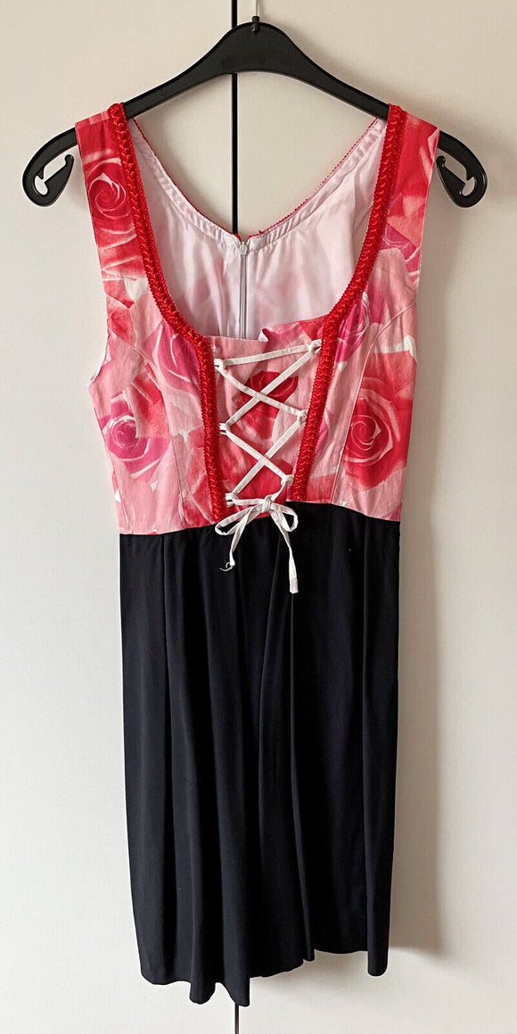 Damen Trachten Dirndl ärmellos Rosa/Schwarz Blumen Gr. 40