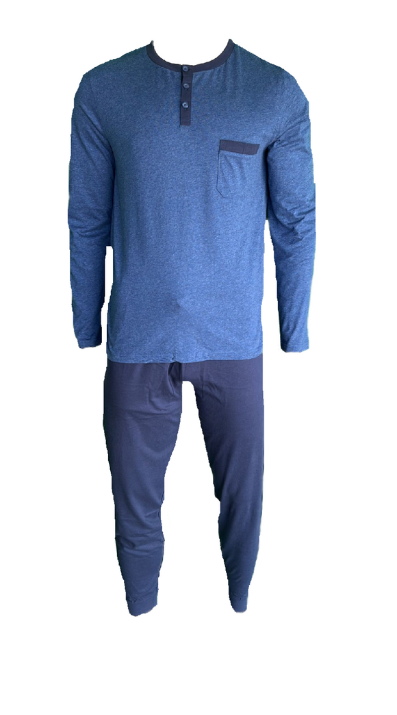 Herren Pyjama/Schlafanzug Blau Gr. M, XL, 2XL