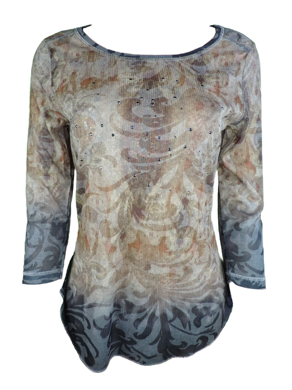 Capuccino Damen Shirt 3/4 Arm Braun Muster Gr. 38