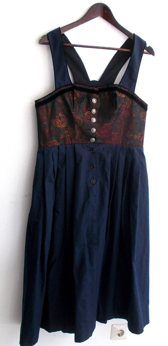 Damen Trachten Dirndl ärmellos braun geblümt, Rock blau Gr. 42 v. Chiemsee