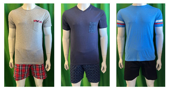 Herren Shorty Pyjama Grau, Navy, Blau Gr. M