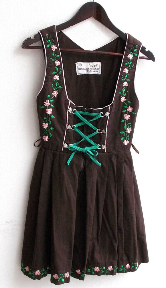 Damen Trachten Dirndl ärmellos braun bestickt Gr. 34 v. German Wear