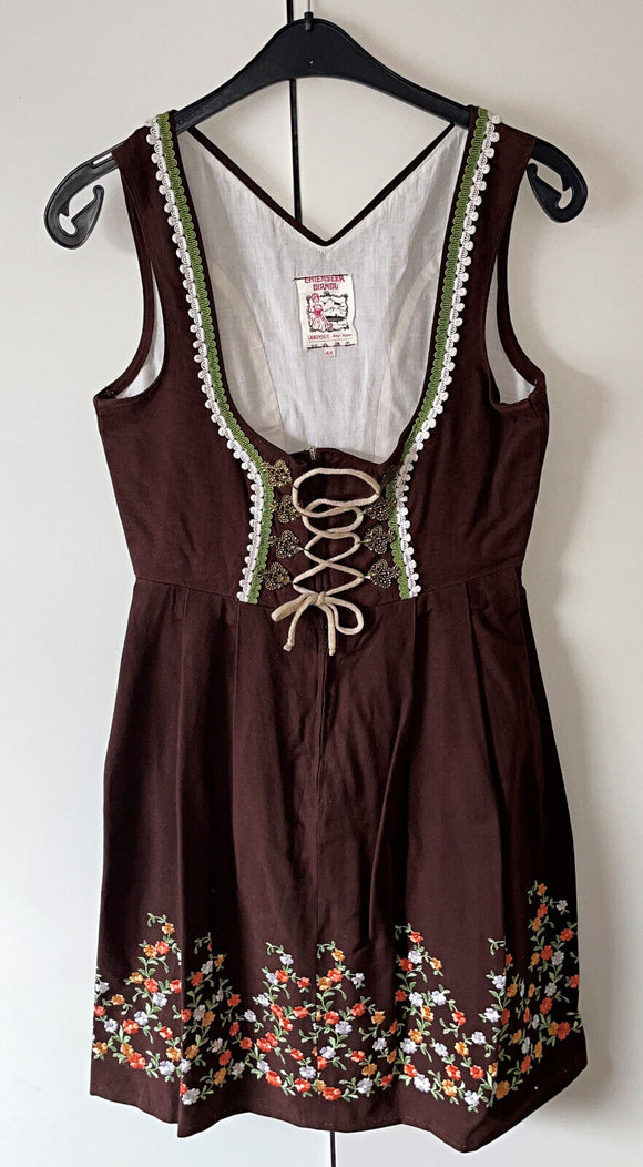 Damen Trachten Dirndl ärmellos Braun Stickerei Gr. 44 v. Chiemseer Dirndl