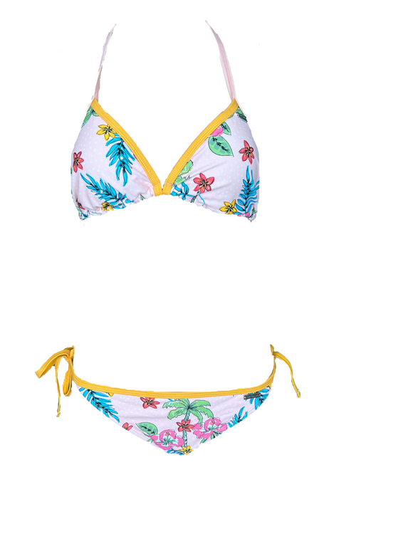 Bikini ohne Bügel mit Blumenmuster und Pünktchen Rosa Gr. 38