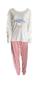Damen Schlafanzug Weiß/Rosa Gr. S