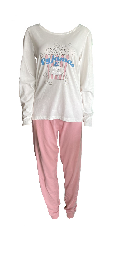 Damen Schlafanzug Weiß/Rosa Gr. S