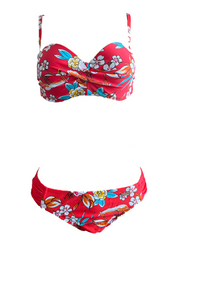 Bikini mit Blumenmuster in Rot mit Bügel Gr. 38