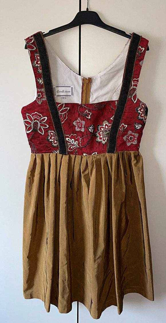 Damen Trachten Dirndl ärmellos Rot/Braun Blumen Gr. 40 v. dirndl.com