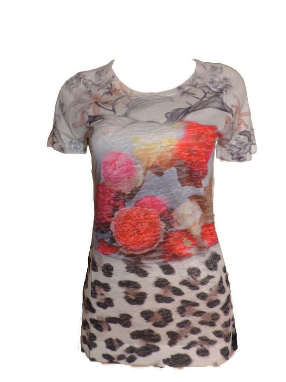 Capuccino Damen Shirt Kurzarm Blumen Gr. 34 36 40
