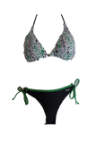 Damen Triangel Bikini schwarz/weiß/grün gemustert Gr. 38 40 42 NEU
