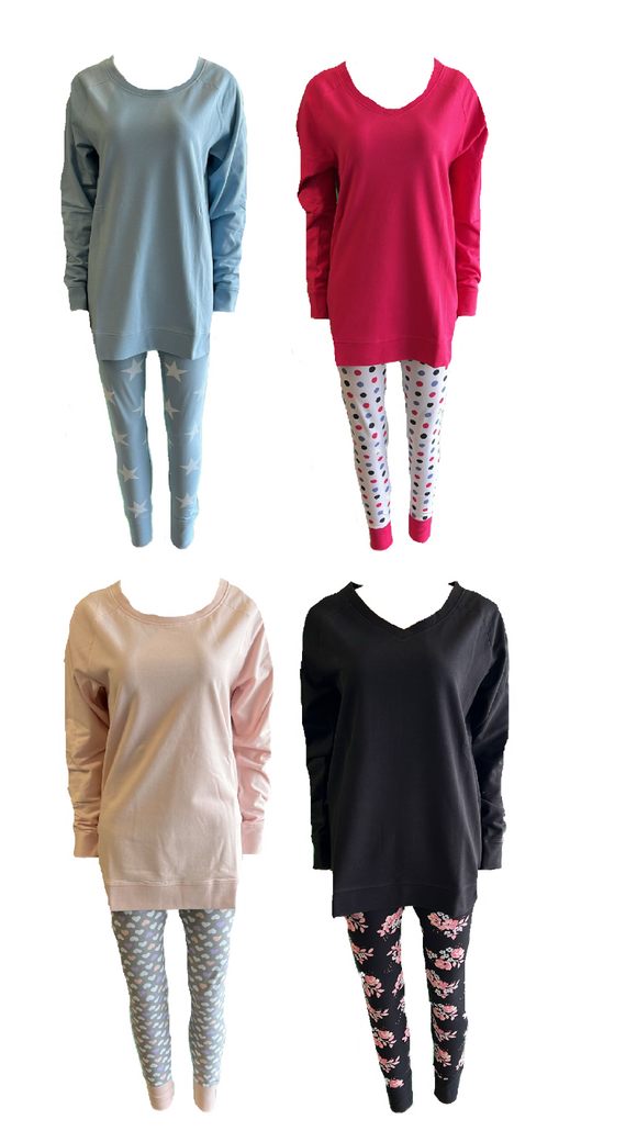 Damen Pyjama Schlafanzug Langarm Blau, Apricot, Pink, Schwarz Gr. S