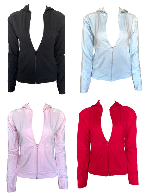Damen Sweatjacke mit Kapuze Langarm Schwarz Blau Rosa Rot Gr. S M L XL