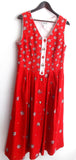 Damen Trachten Kleid ärmellos Leinen rot geblümt Gr. 42 v. Meico Landhaus Look