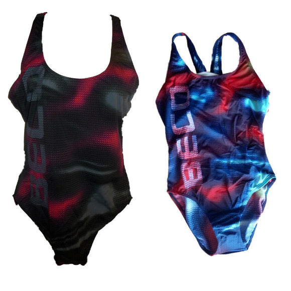 Damen Sport Badeanzug Schwarz/Pink Blau/Rot gemustert Gr. 34 38 46 NEU