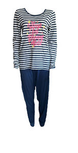 Damen Schlafanzug Blau/Weiß Gr. S, M, L