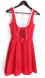 Damen Trachten Dirndl ärmellos rot geblümt m. Schürze Gr. 32 v. MarJo