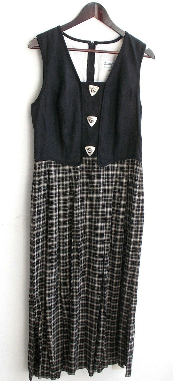 Damen Trachten Kleid ärmellos Leinen schwarz, Rock kariert Gr. 40 v. Almrausch