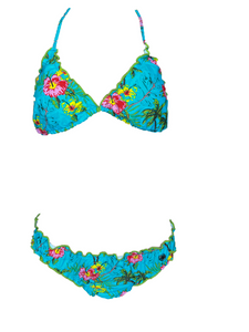 Bikini mit Blumenmuster ohne Bügel Rot Türkis  Gr. 38